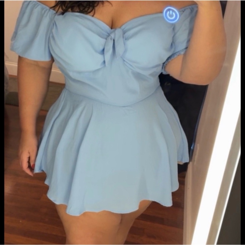 Light Blue Off-Shoulder Fit & Flare romper